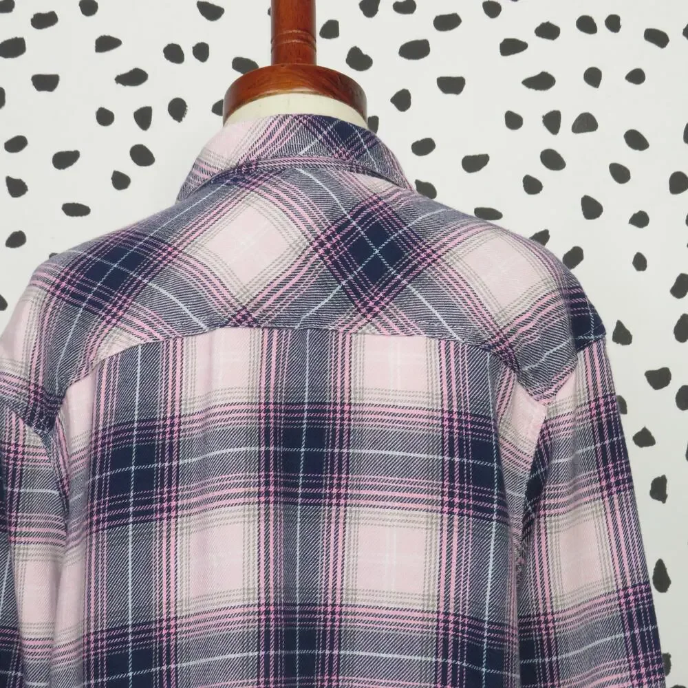 Justice Pink Perfectly Plaid Print Long Sleeve Girls Button Up Shirt - Picture 4 of 6